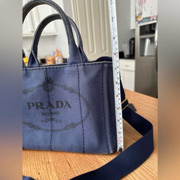 Prada Canapa canvas blue small tote with strap and card certificate - Picture 7 of 11
